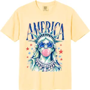 Comfort Colors Statue of Liberty Bubble Gum Shirt | Preppy Patriotic USA Graphic Tee | Girly 4th of July Outfit | Trendy America Summer Shirt