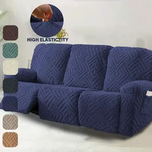 3 Seat Recliner Sofa Cover 8pc/Set Stretch Soft Comfortable Sofa Slipcover Non-slip Sofa Cover with Side Pockets for Living Room Home Decor