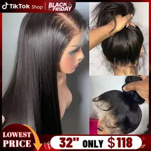 180 Density Invisi Strap 360 Full Lace Frontal Wig Invisible Drawstring Lace Wig 14 34 Inch Straight Lace Front Wig Human Hair Natural Hairline Can Do Ponytail TikTokShopBlackFriday