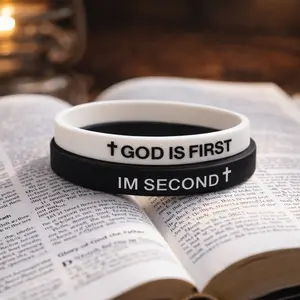 Christian Faith Bracelet Set – “God Is First, I’m Second” Silicone Wristbands | Inspirational Bible Verse Bracelets for Men & Women