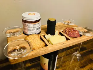 Wine Glass Holder & Charcuterie Board - Elegant Wine Tasting Accessory with Four Glass Slots & Cheese Compartment - Premium Gift for Wine Enthusiasts Stylish Utensils