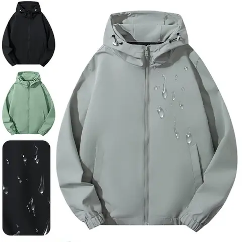 Men's Solid Lightweight Hooded Zip-Up Rain Jacket - Waterproof, Wind-Resistant, Moisture-Wicking, Breathable, Quick-Dry, Non-Bulky, Easy-Layering Activewear for Gym & Outdoor Use,sohochic