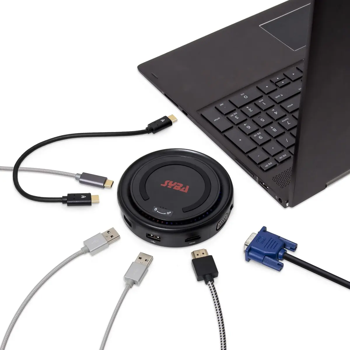 SYBA USA 6-in-1 USB 3.1 Gen 1 Type-C Hub Docking Station with 10W QI Wireless Charger, Black