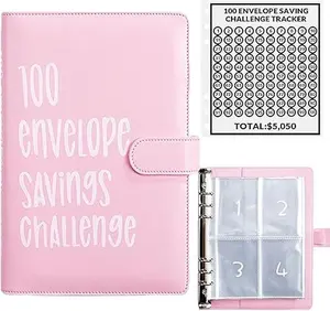 100 Envelope Challenge Binder Money Saving Binder, Easy and Fun Way to Save $5,050, Cash Stuffing Binder Budget Planner Savings Challenge Book