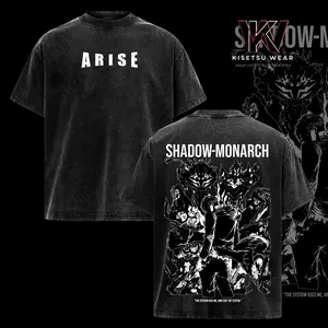 Solo Leveling Shadow Monarch Oversized T-Shirt – Vintage Washed Anime Graphic Tee, Dark Fantasy Streetwear, Heavy Cotton Oversized Shirt, Unisex Casual Top, Gift for Solo Leveling Fans