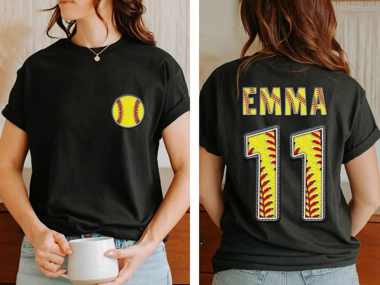 Two-sided Softball Tshirt With Custom Number And Name, Sports Shirt, Softball Mom Tee, Personalized Softball Shirt, Softball Team Shirt, Game Day Tee