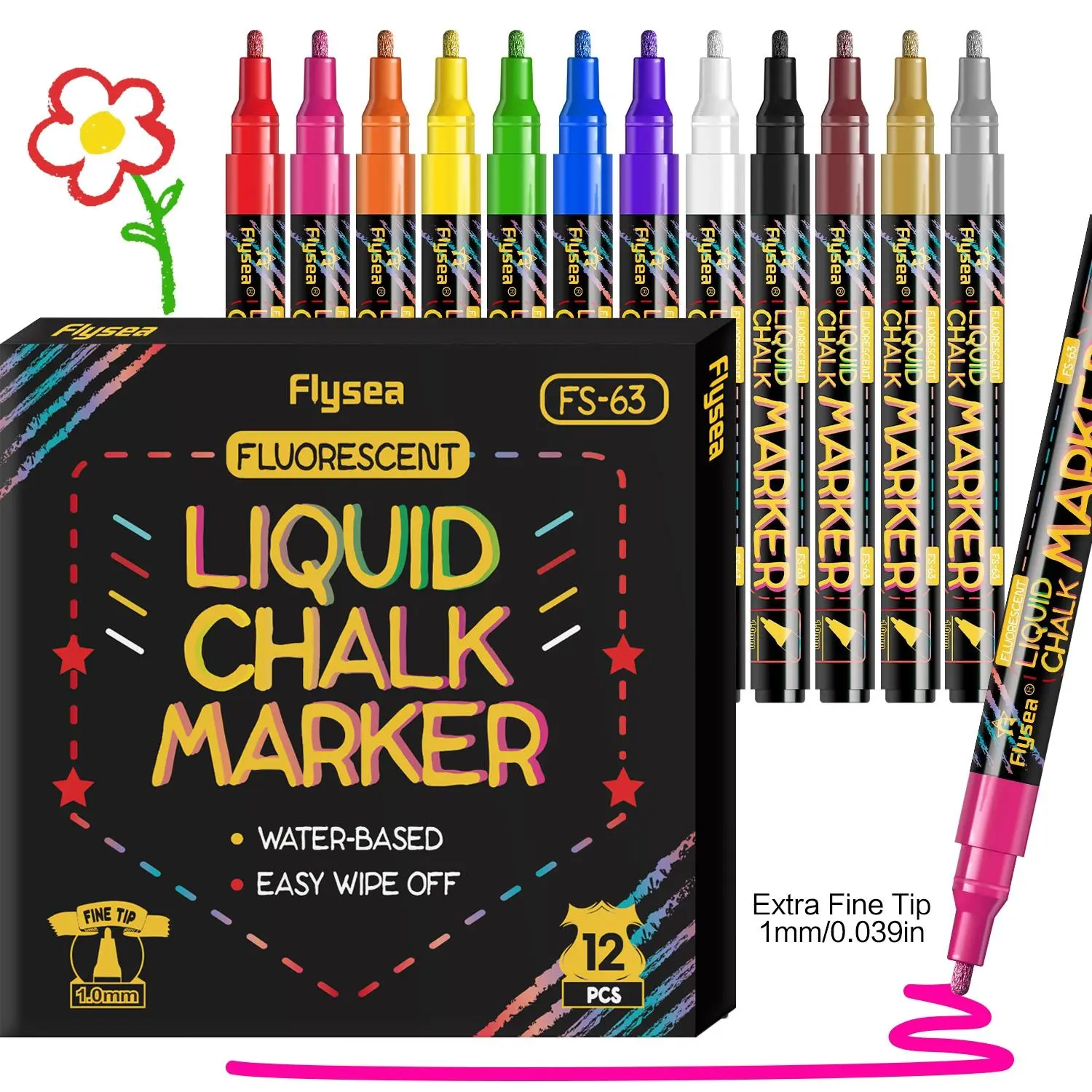 8/12 Pack Liquid Chalk Markers, Drawing Markers, 1mm Ultra Fine Tip, Washable & Wet Erase, Fluorescent Pens for Blackboard, Whiteboard, Board Signs, Art Pen