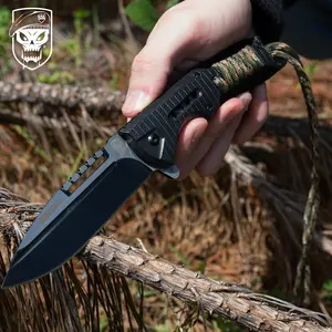 SOA Scout Assisted Opening Pocket Knife - Black with Camo Paracord Wrapping
