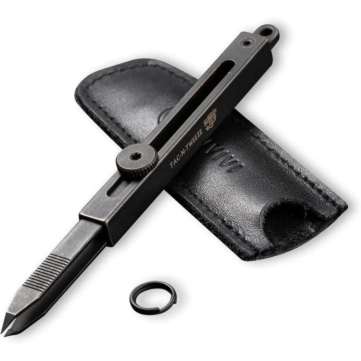Precision Tweezers for Splinters, Retractable Tweezers with Leather Sheath for Men EDC Easy Keychain Carry, Tac-N-Tweeze Tweezers Designed By Bob Terzuola C19062B-A