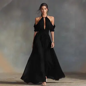Women's Lightweight Halter Maxi Swim Dress Clothes - Breathable Fabric, Suitable for Formal Wear