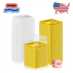 100 Set 3" Mini Cupcake Containers Plastic Square Containers Golden