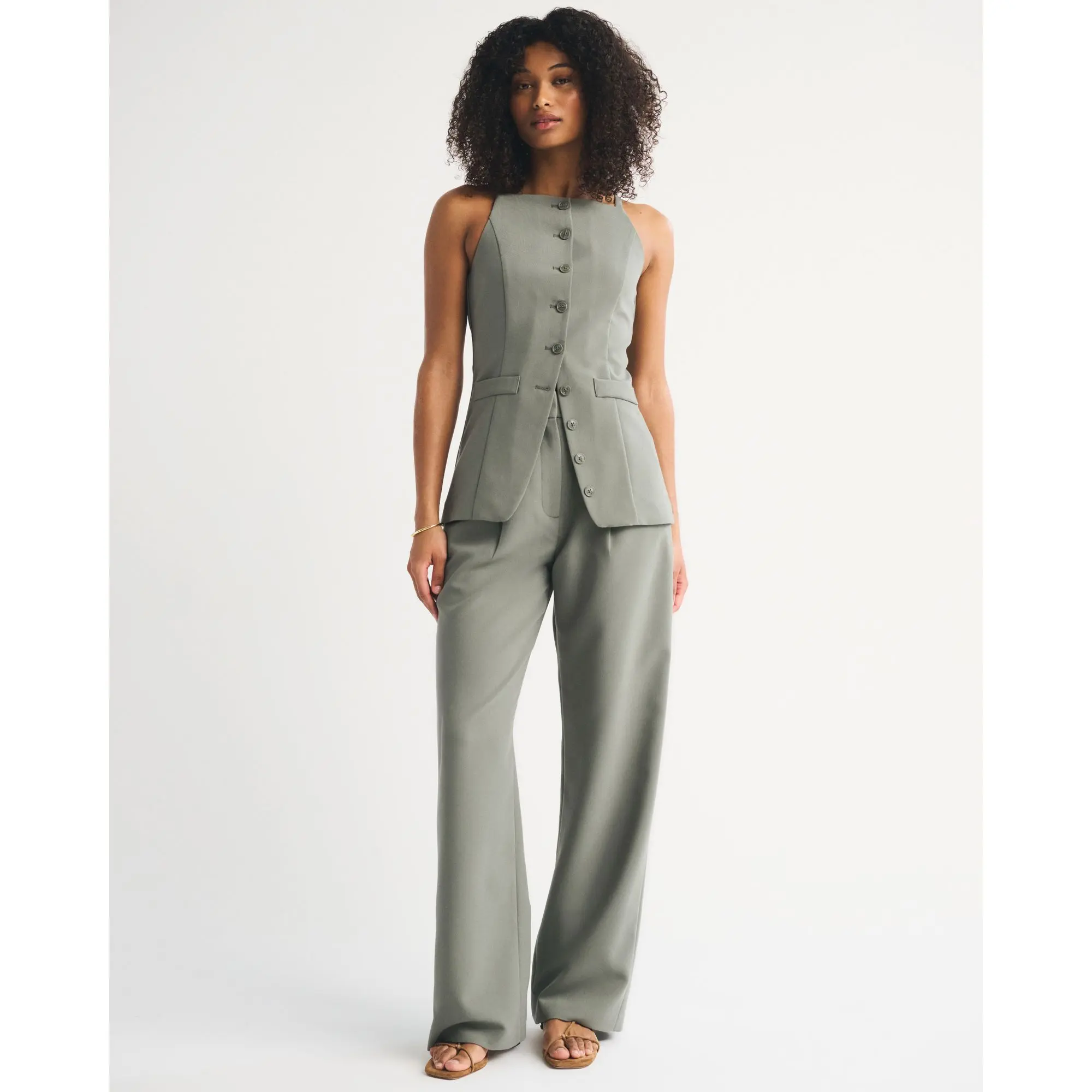 Abercrombie & Fitch Curve Love A&F Sloane Tailored Wide Leg Pant