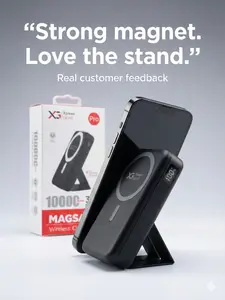 Xpress Gear Pro 10000mAh Magnetic Wireless Charger Power Bank with Kickstand USB-C PD & USB Output for Travelers and Students