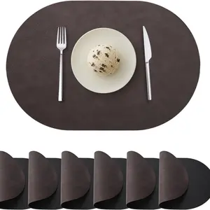 Nordic Cowhide Leather Placemat, Dual Color Oval Table Mat, High-End Western Dinner Plate, Heat Resistant Insulation Pad