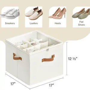 StorageWorks Foldable Shoe Organizer for Closet with Adjustable Dividers Fabric Container Stackable Bins for Boots Sneakers Fits 16 Pairs 17x17x12.5 Inches