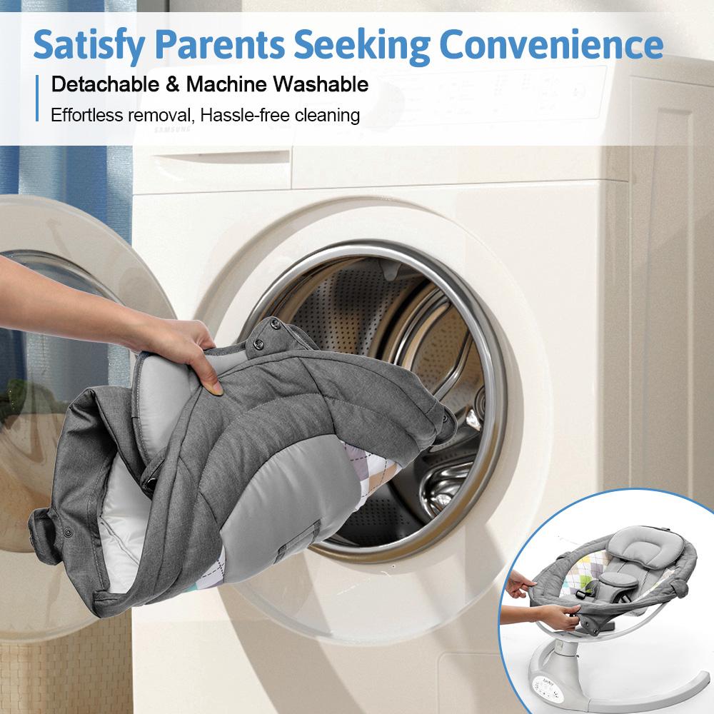 COMOMY Baby Swing for Infants with 5 Natural Sway Speeds, Portable Bt Music Baby Swing with Remote Control & 5-Point Harness, Hands-Free Baby Soother, Lightweight Baby Rocker for 5-20 Lb, 0-6 Months, Grey, Valentine's Day