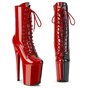 8 Inch Heel FLAMINGO-1040TT Red Black Patent Platform Boot