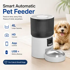 Automatic Cat Feeder with Camera, 4L Smart Pet Feeder with Tuya App Control, Timed Food Dispenser with Portion Control, USB & Battery Backup for Cats and Small Dogs