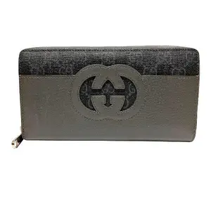 Pre-owned GUCCI Calfskin Small Leather Goods Cut Out Interlocking G GG Supreme Canvas Long Wallet