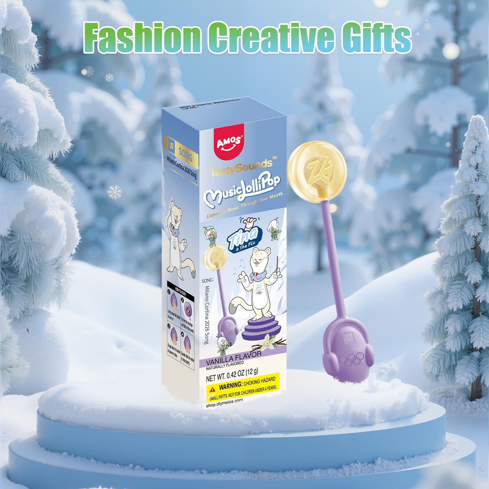 【Official Licensed Product】AMOS Winter Olympics Musical Singing Lollipop – No Sugar, Gluten-Free, Assorted Flavors (Vanilla, Orange, Peach, Grape), Individually Wrapped Sport-Inspired Novelty Musical Candy for Parties & Gifts Snack 【Official Licensed Product】AMOS Winter Olympics Musical Singing Lollipop – No Sugar, Gluten-Free, Assorted Flavors (Vanilla, Orange, Peach, Grape), Individually Wrapped Sport-Inspired Novelty Musical Candy for Parties & Gifts Snack