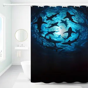 1pc Blue Shark Pattern Printed Shower Curtains with Plastic Hooks, Shower Curtain for Bathtub Bathroom,Suitable for Home and Hotel, Machine Washable Bathroom Decor,As Best Gifts for Friends