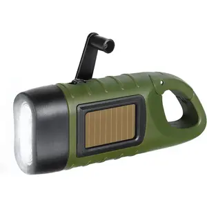 Hand Crank Solar Powered Flashlights,Compact Emergency Rechargeable LED Flashlight Handheld Survival Flashlight,Quick Snap Carbiner Dynamo Flashlight for Outdoor,Sports,Hiking-Army Green
