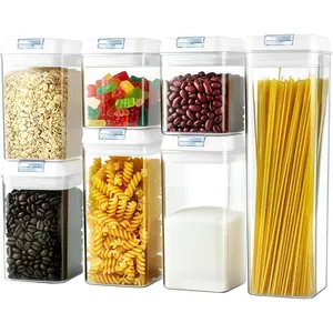 Airtight  Storage Containers with  7 count Plastic Kitchen and Pantry Organization Canisters for Cereal,  Kitchen Canisters for Spaghetti, Pasta (Airtight )