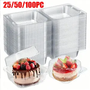 25/50/100pc square transparent clear cake boxes Bakeware, thick plastic hinge-type fan-shaped food containers with Lid, suitable for cheesecakes, egg tarts, mousse, cupcakes, and covered snack packaging boxes