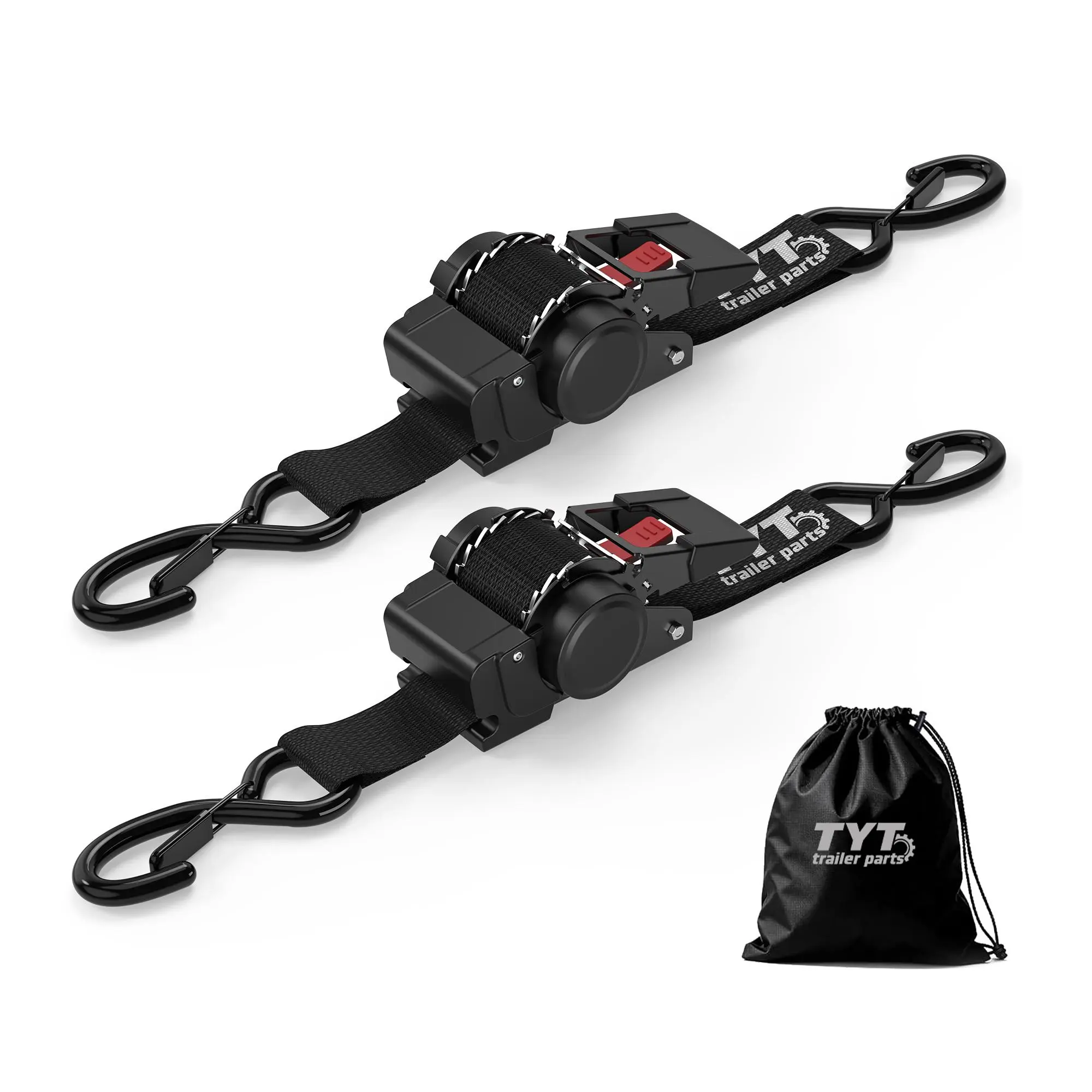 TYT 2-Pack Heavy Duty Retractable Ratchet Tie Down Straps, 2" x 10ft, 3240lb Break Strength, Mechanical & Synthetic Rope Ratcheting Straps for Trailers, Trucks, Black, Mechanical Cargo Ratcheting Straps