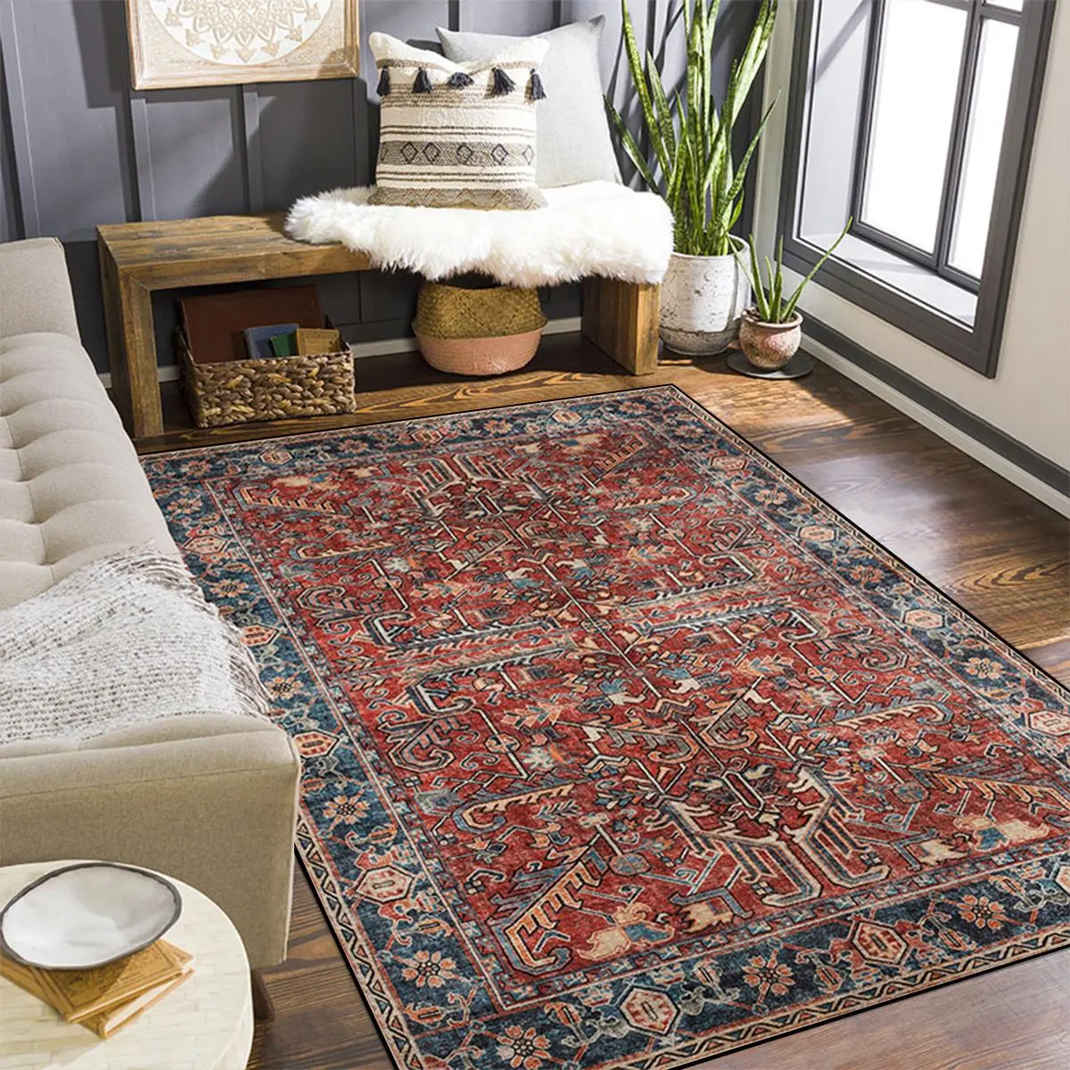 Vintage Persian Pattern Rug, 1 Count Non-slip Soft Plush Floor Mat, Rectangle Indoor Area Rug for Living Room Bedroom Home Decor, Boho Persian Rug, Machine Washable Rugs