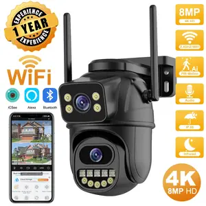 4K 8MP HD Wifi PTZ Camera Outdoor 4MP Dual Lens Dual Screen AI Auto Tracking IP Camera CCTV Audio Video Surveillance P2P Icsee SmartSens