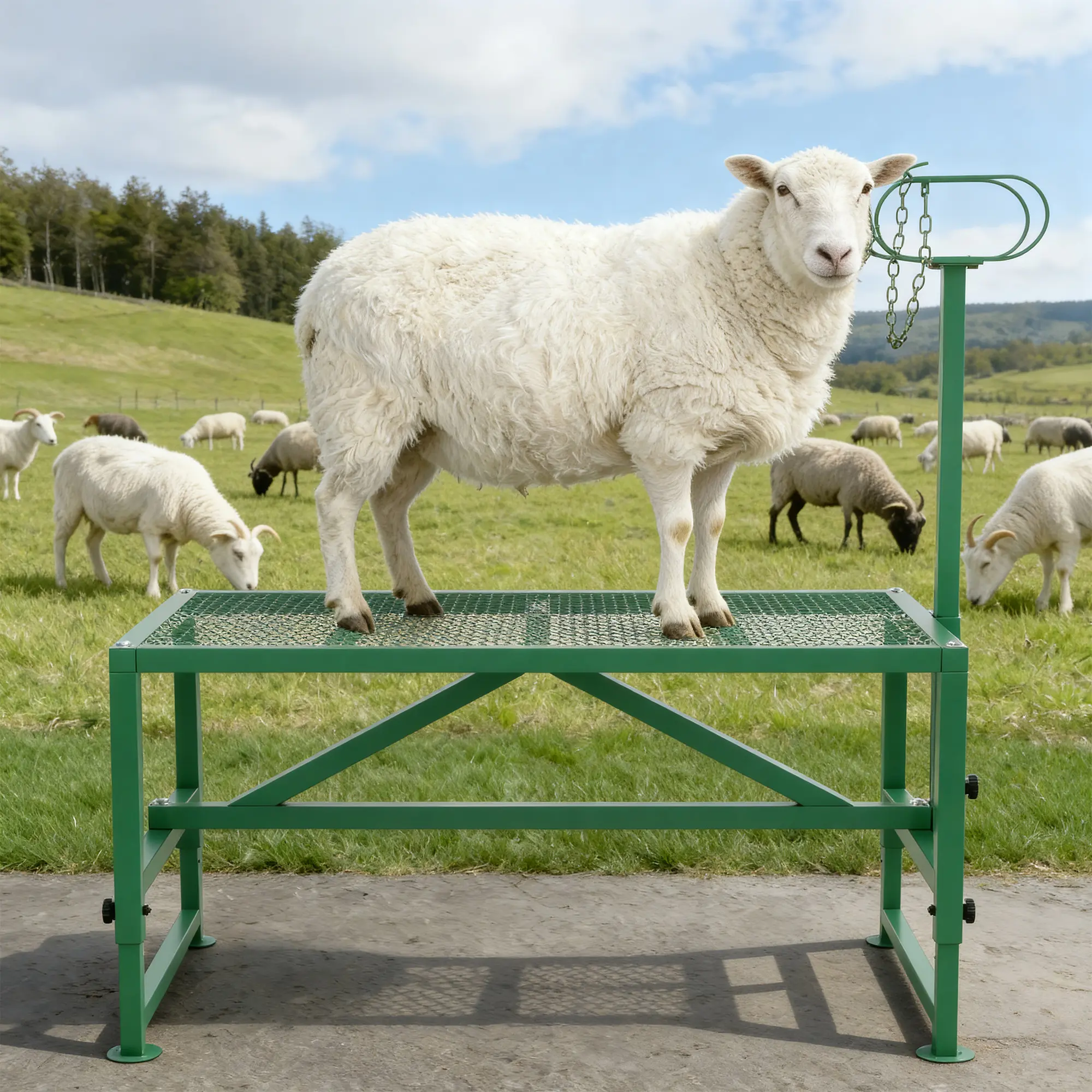Garvee Heavy Duty Goat Milking & Trimming Stand 47x23" – Adjustable Livestock Platform – Headpiece & Nose Loop – 500lb Capacity – Ideal for Milking & Shearing