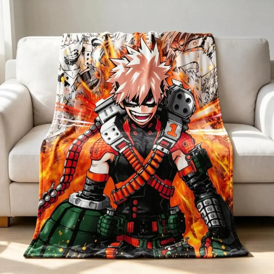 My Hero Academia Bakugou Katsuki 1‑Piece Flannel Blanket, Multi‑Size Anime Ultra‑Soft Plush Throw, Cozy Lightweight Bedding for Anime Fans, Bedroom Sofa Home Decor & Holiday Gift