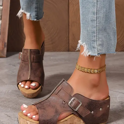 Women's Fashion Wedge Shoes, Casual Trendy Sandals, Adjustable Wedge Sandals, Cushioned Sandals, Trending Sandals, Evafoam Cushion Insole, 2.5 Inch Heel, Lightweight Comfort, All-Day Wear, Velcro Closure, Anti-Slip, Summer Daily Use