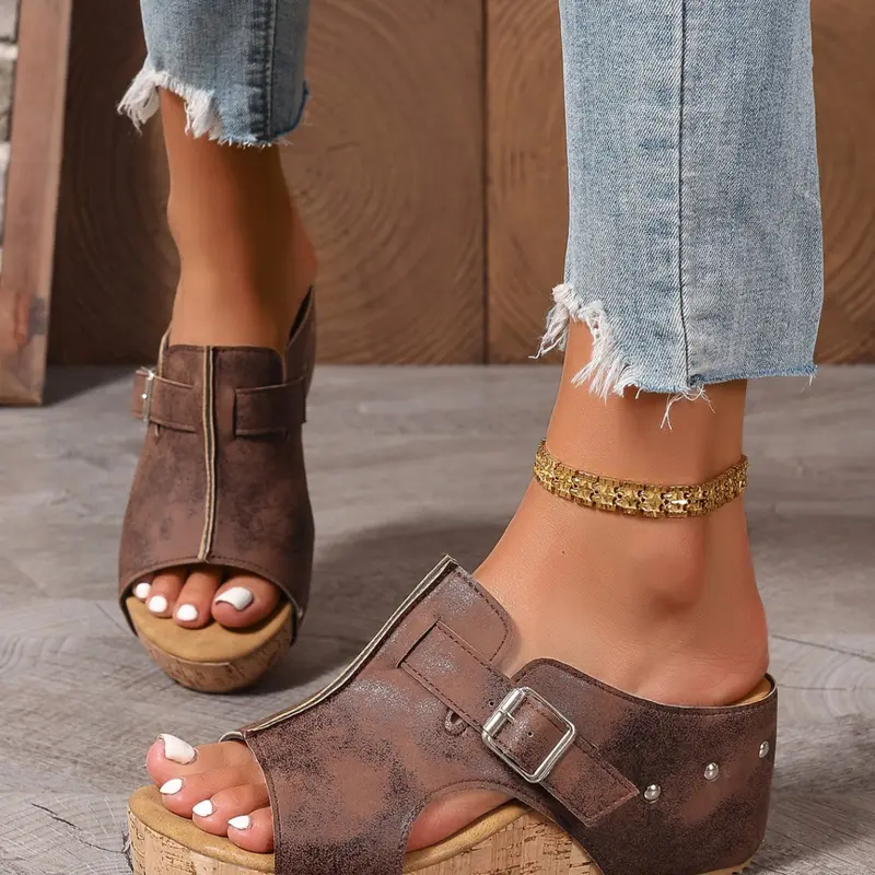 Women's Fashion Wedge Shoes, Casual Trendy Sandals, Adjustable Wedge Sandals, Cushioned Sandals, Trending Sandals, Evafoam Cushion Insole, 2.5 Inch Heel, Lightweight Comfort, All-Day Wear, Velcro Closure, Anti-Slip, Summer Daily Use