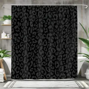 1/4 piece black and gray leopard print shower curtain set, waterproof shower curtain with 12 hooks, non-slip bathroom carpet, toilet U-shaped cushion, toilet seat cover cushion, bathroom decoration, bathroom shower curtain set, perfect mobile gift