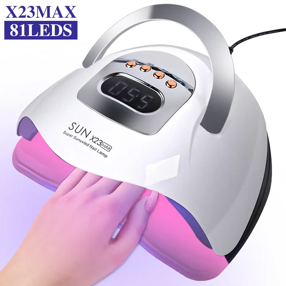 81LED UV gel nail lamp X23MAX Red Light Nail Polish Does Not Stain Hands Quick dryer Suitable for gel polishing and curing With 4 timers Portable handle Large space automatic sensor Suitable for nail salons