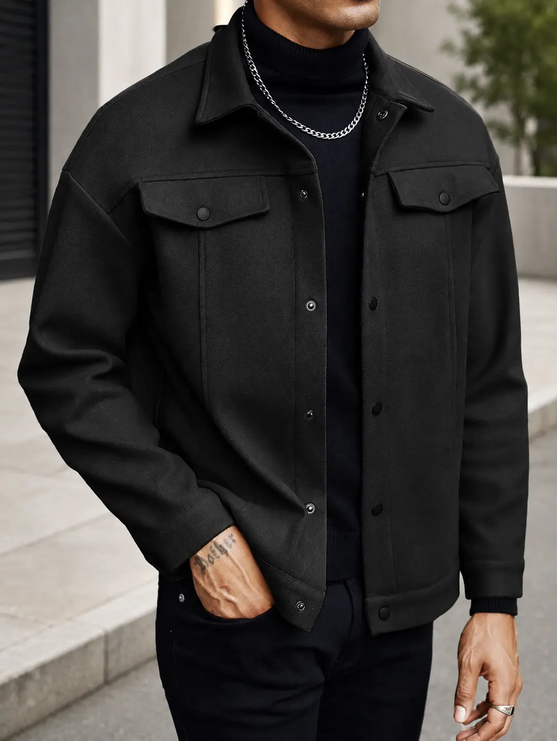Men's Jacket, Lapel Collar Button Front Jacket, Casual Regular Fit Outerwear, Minimalist Smart Casual Style, Fall Winter Coat for Office Commute & Daily Wear