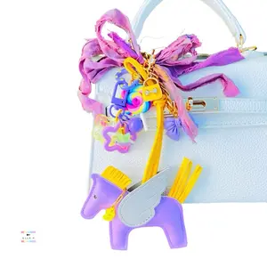 Flying Pony Custom Initial Lilac Bag Charm / Luxe Lilac Love Flying Pony PU Leather Bag Charm / Heart Clip Multi-Dangle Flying Pony Handbag Charm / Fashion Accessory