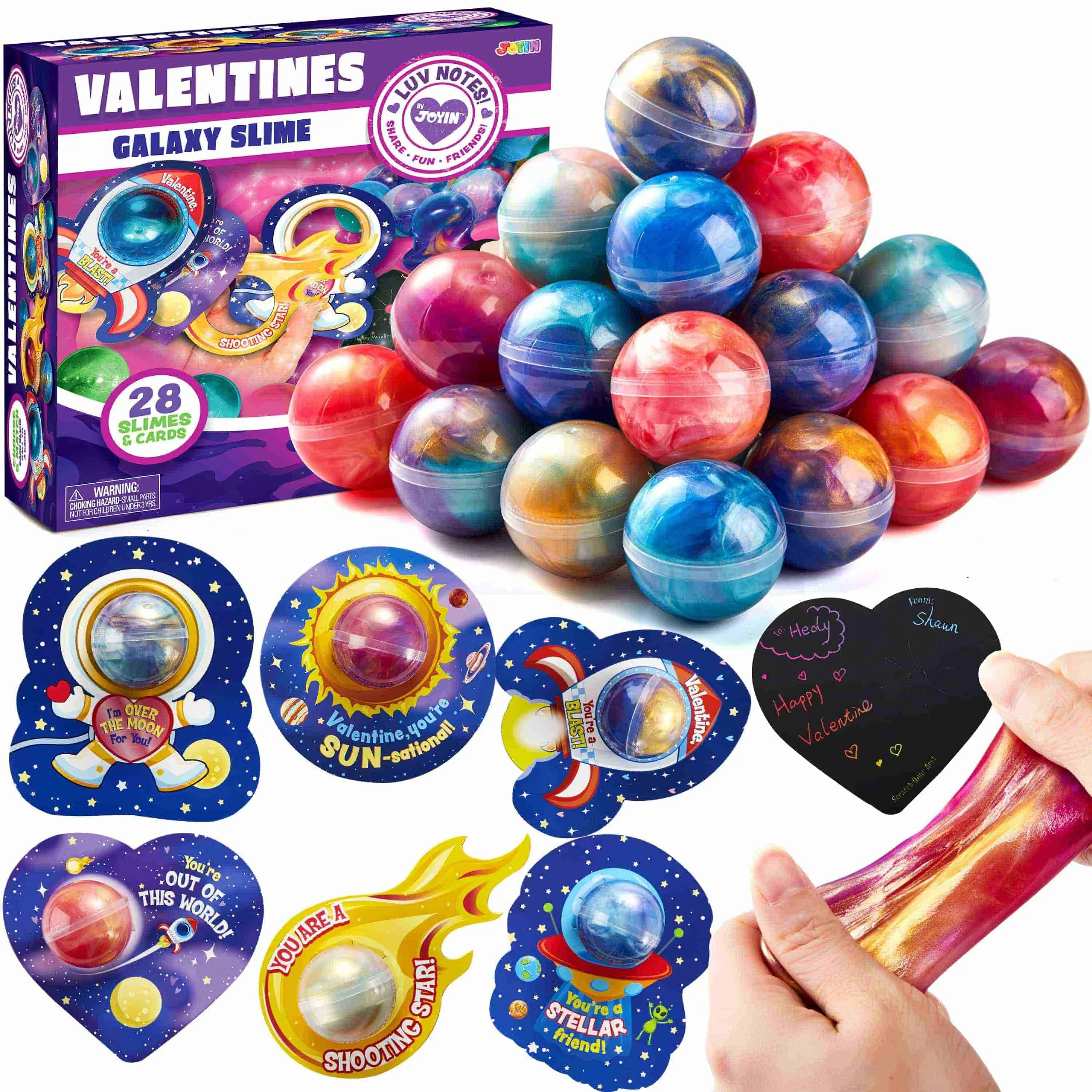 30Pcs Cosmic Realm Valentine Slime with Scratch-Off Cards and Galaxy Balls for Kids Classroom Exchange Gift Valentines Slime with Kids Valentines Cards 2025 Valentine Exchange Cards Gifts for Kids &Heart Shape Galaxy Slime with Cards, 30 Packs