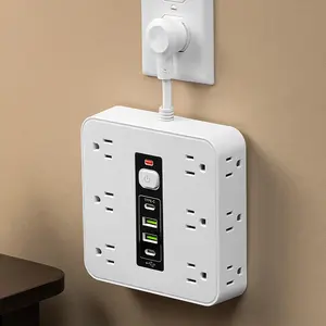 Power Strip with Surge Protection 12 AC Outlets 2 USB 2 Type-C Multifunctional Wall Outlet Extender for Office Home Travel US Plug Comprehensive Protection Flexible Installation Travel Friendly
