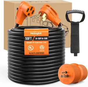 Nilight 50FT 50 Amp RV Extension Cord with Adapter 15Amp to 50Amp 250V Heavy Duty 6/3+8/1 Gauge Pure Copper STW Wire UL ETL Listed 4 Prong 14-50P 14-50R Weatherproof Suit for Generators Camper