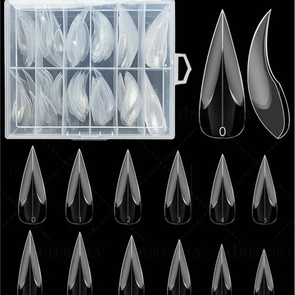 120pcs 3D Curved Stiletto Eagle Claw False Nails Full Cover Claw Hawk Sculptural Molds For Nail Extension Transparent Fake Nails