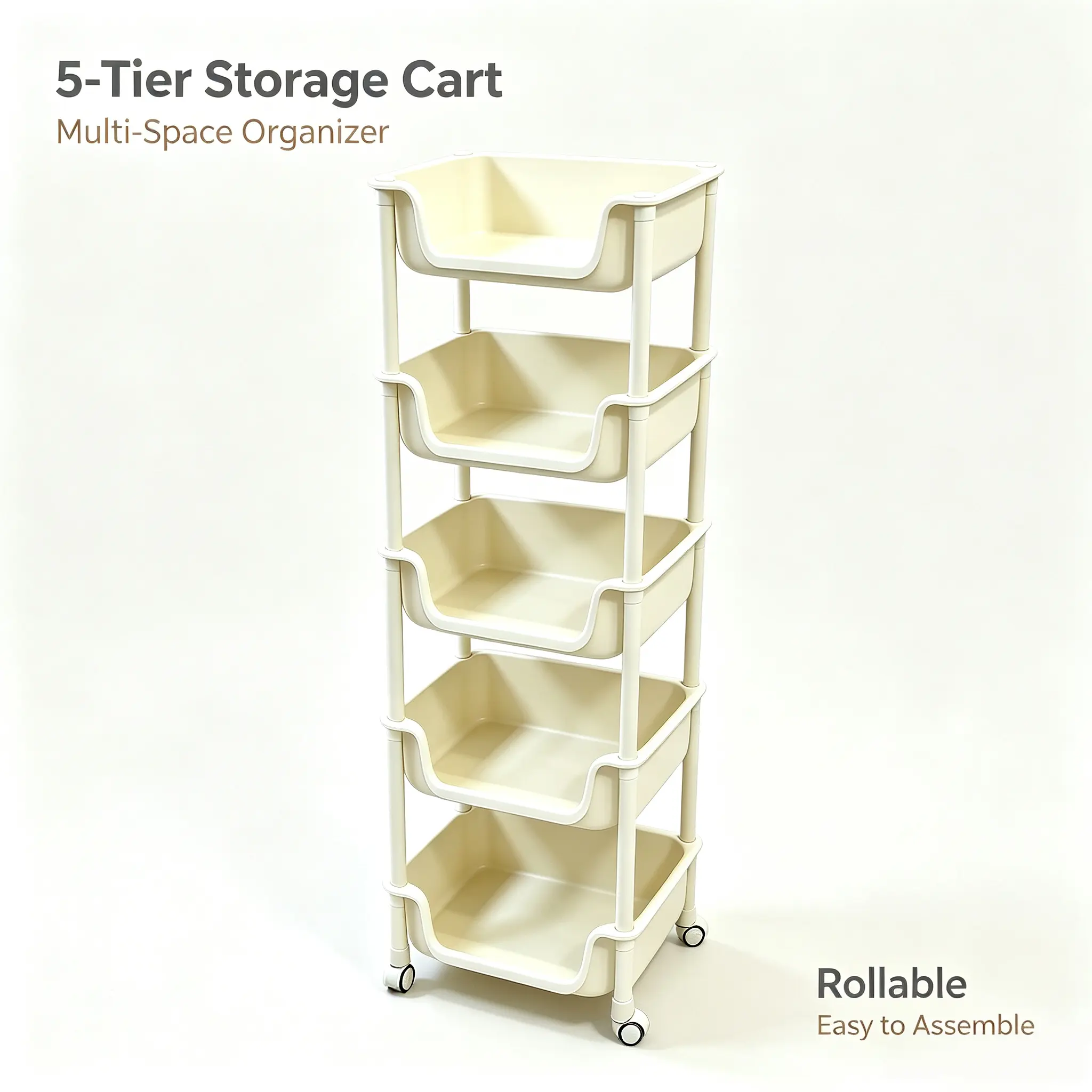 4/5-Tier Rolling Storage Cart, Practical Rolling Plastic Utility Cart, Mobile Organizer with Wheels, 360-Degree Rotation, Utility Cart, Book Cart, Storage Cabinet, Decoration, Gift, Back-To-School Season