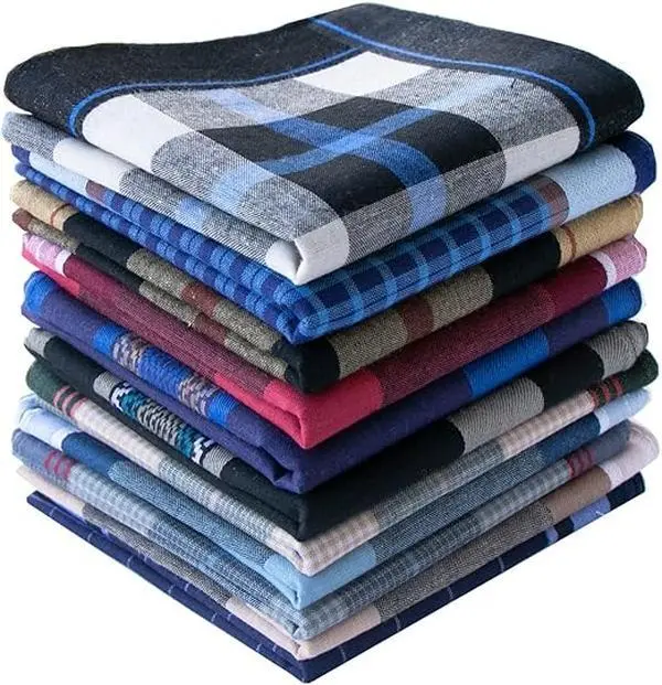 Men's 100% Cotton Classic Plaid Checks Pocket Square Handkerchiefs - 16 x 17 Inches, Soft Touch, Breathable, All-Season Business Fashion Accessories, Assorted Gingham Fabric for Fathers, Ceremony Gifts, Birthday