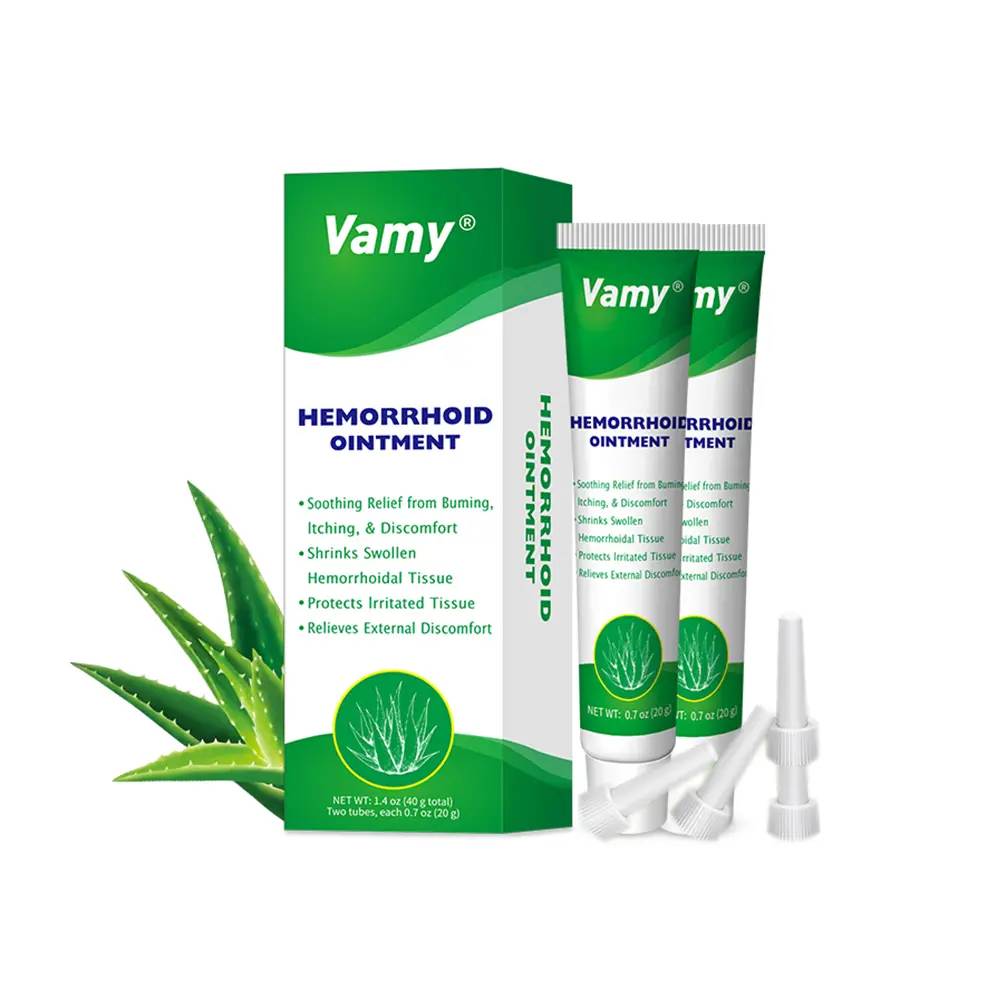 VAMY Natural Organic Toxic-Free Hemorrhoid Cream Gel Balm (1.4 oz) - Aloe-Rich Sensitive Skin Treatment, Gentle Relief for Pain, Itching, Swelling, Includes Finger Cots for Clean Hygienic Use