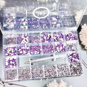 Tanzanite Rhinestones Box with Diamond Picker & 9340pcs of Assorted Sizes (DIY Beading & Jewelry Making)