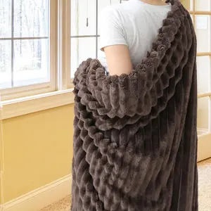 Flannel Fleece Brown  Blanket(60x80inch), 300GSM Striped Blanket for Adults and , Super Soft Warm Cozy Lightweight Home Decor for All-Season