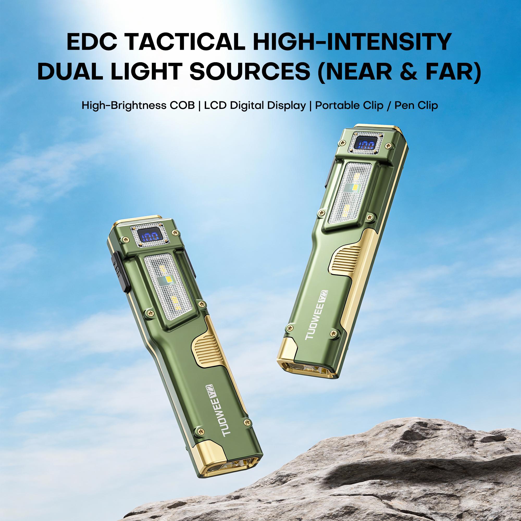 EDC Flat Tactical Torch, Red Alert Light, UV And White LED Combo Side Illumination, Portable Light, Outdoor Emergency Work Triple Illumination (Black), Rechargeable, Battery Level Indicator