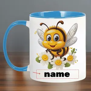 Personalized Bee Coffee Mug - Cute Floral Ceramic Cup with Custom Name for Bee Lovers - Birthday, Mother's Day and Christmas Gift